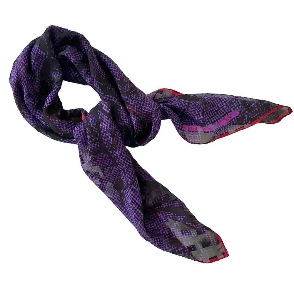 Vintage Emanuel Ungaro Purple Houndstooth Silk Chiffon Burnout Square Scarf